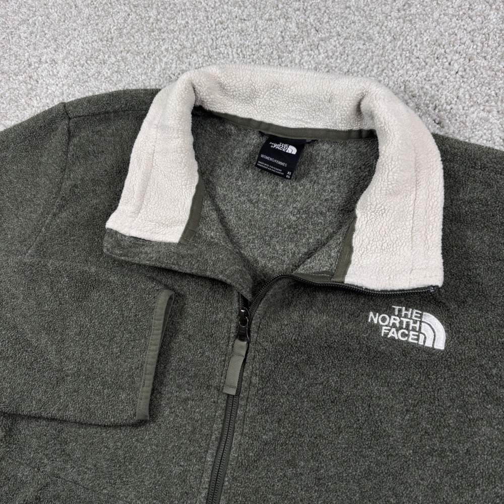 The North Face Pullover Women XL Green 1/4 Zip Fleece Sherpa Collar 01370